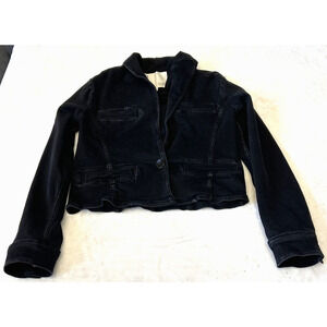 Anthropologie Pilcro Women's Single Button Cropped Moto Denim Jacket Sz S Black